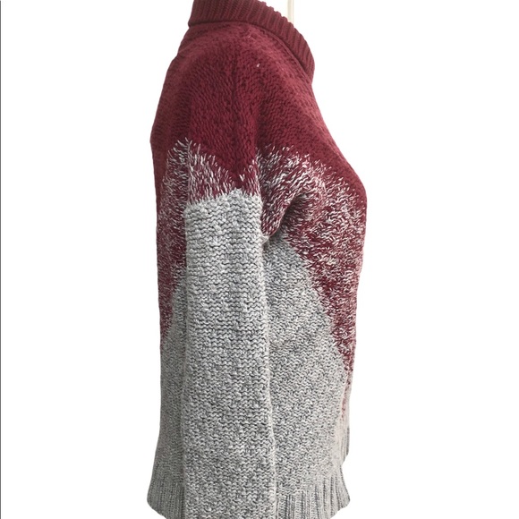 Bloomingdales Pullover Sweater Wool Knit Gray/Burgundy High Neck Size XS - Picture 9 of 13